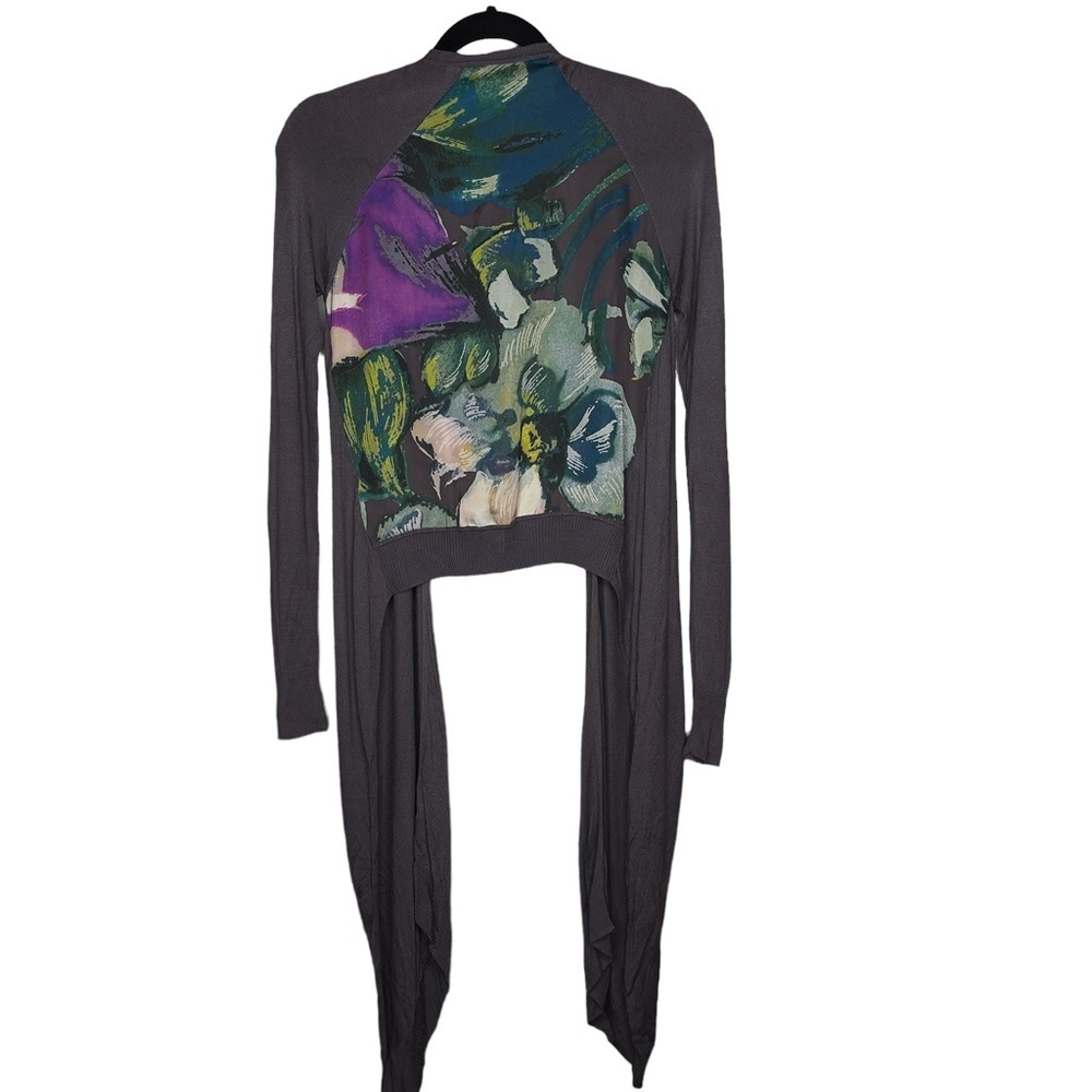 Ted Baker Floral Back Long Sleeve Taupe Brown Waterfall Open Cardigan Size 0